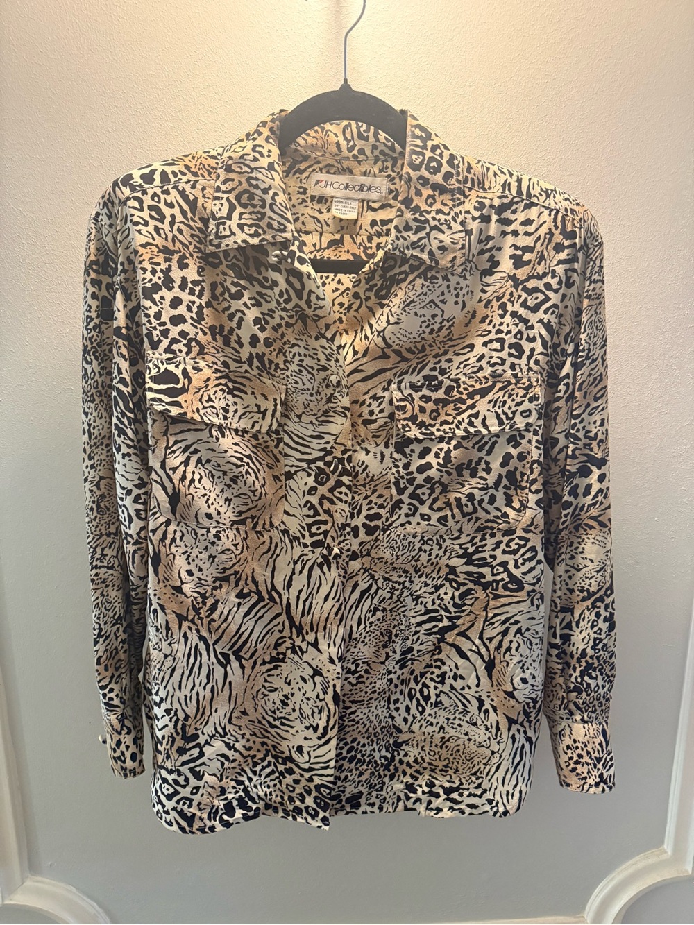 Vintage JH Collectibles 100% Silk Animal Print Shirt